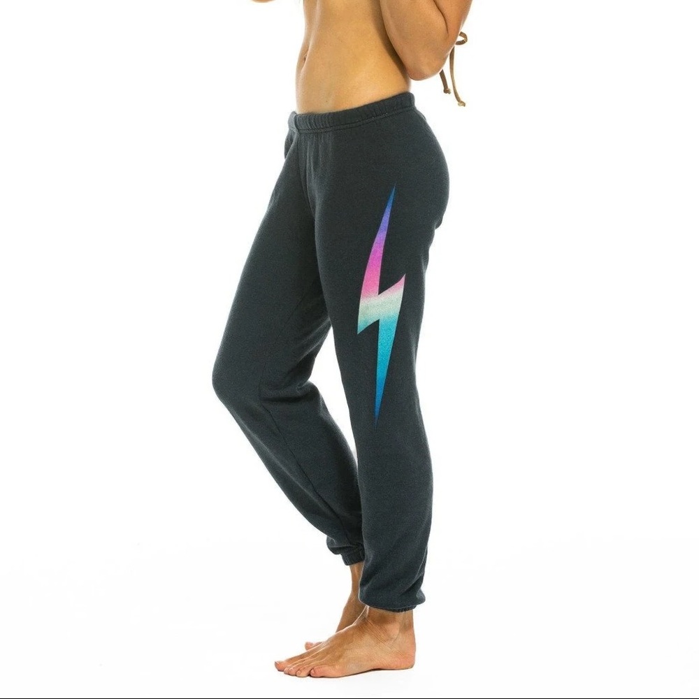 Aviator Nation Bolt Sweatpants in Rainbow Pink size S